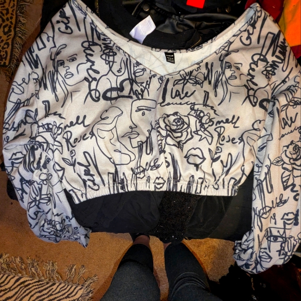 Oversized cropped elastic waist sweatshirt